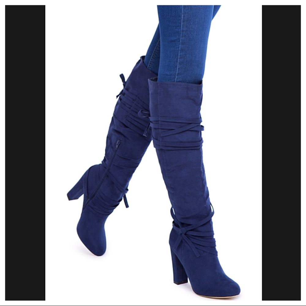 [ShoeDazzle] Blue Over the Knee Chunky Heel Boots