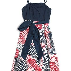 Anthropologie red, while and blue odille dress.