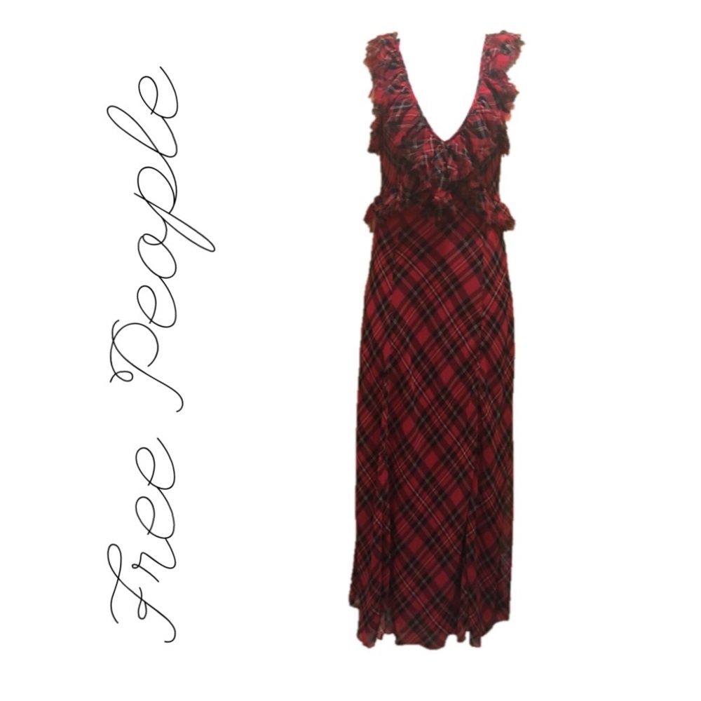 Free People Venetia Plaid Ruffle Maxi Dress 12