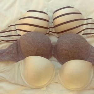 3 strapless Victoria's secret rear bras size 34d