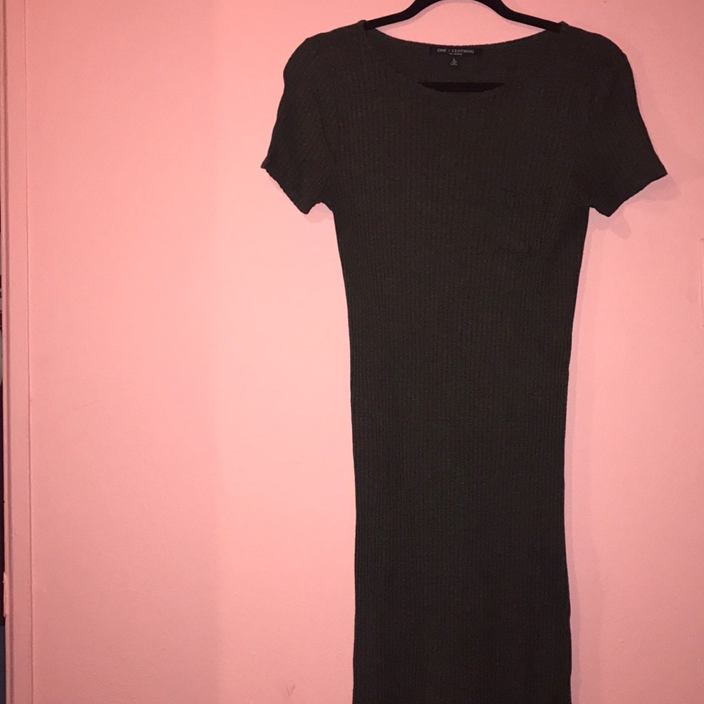 Grey Ribbed Midi Dress