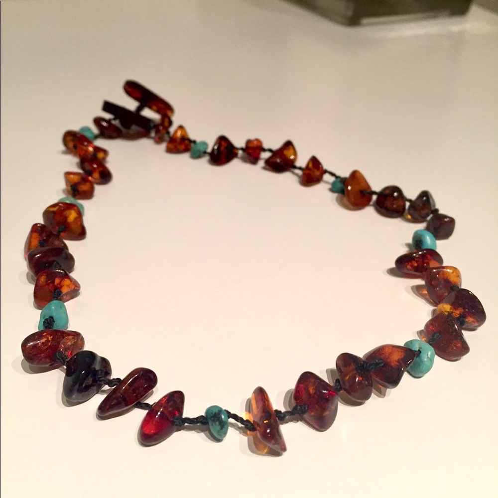 Pretty amber and turquoise colored necklace