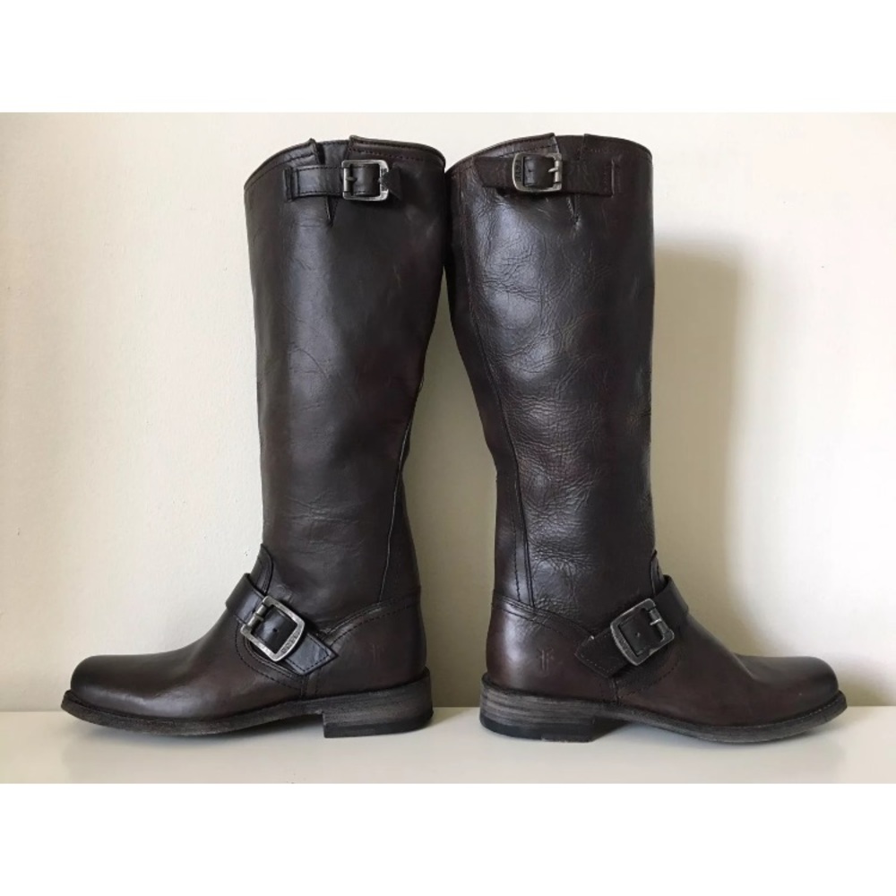 FRYE Veronica Engineer Zip Slouch Motorcycle Tall Riding Buckle Leather Boots 6