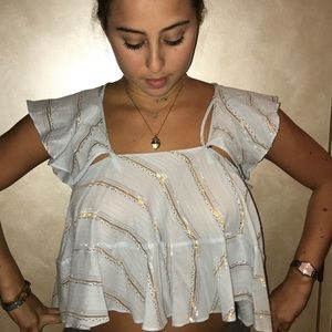 Baby Blue Blouse w Gold Detail