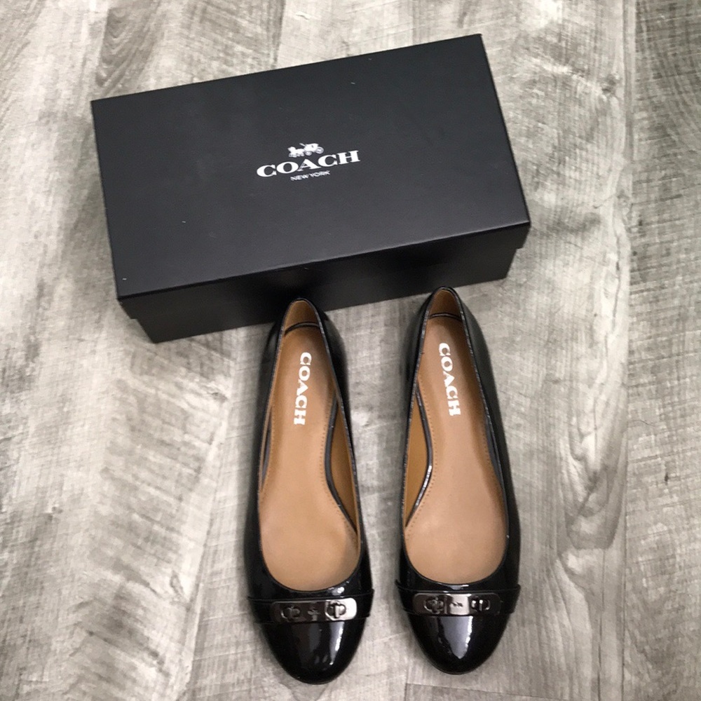 Black Patent Leather Coach Flats