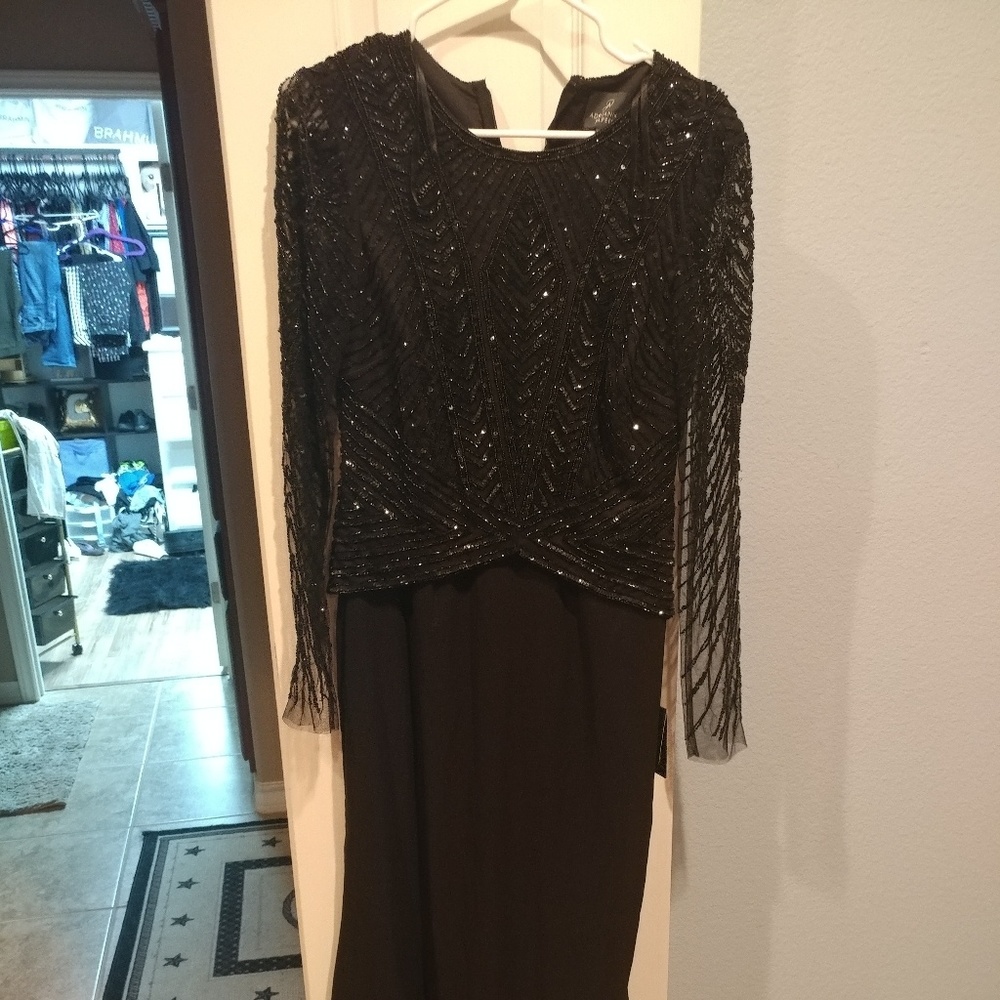 Adriana Papell long black beaded dress size 6 NWT