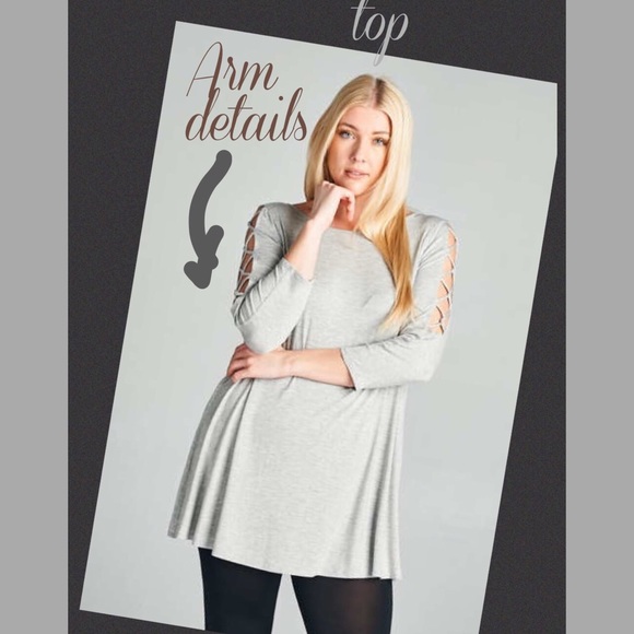 5🌟last1🌹Grey latticework long sleeve plus Tunic - Picture 5 of 5