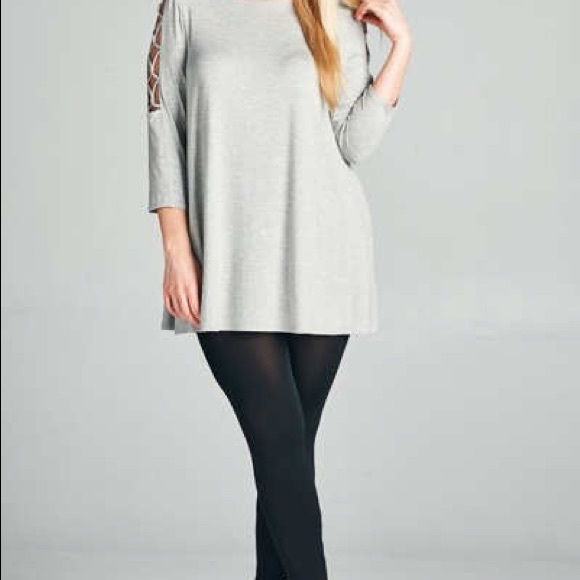 5🌟last1🌹Grey latticework long sleeve plus Tunic - Picture 3 of 5