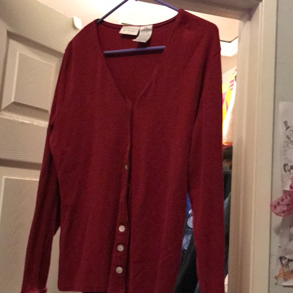 Worthington Cardigan Blouse Burgundy XL