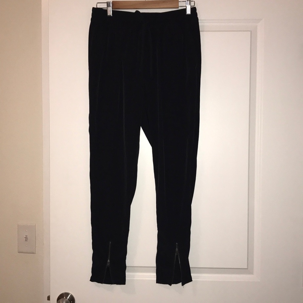 Black silk joggers