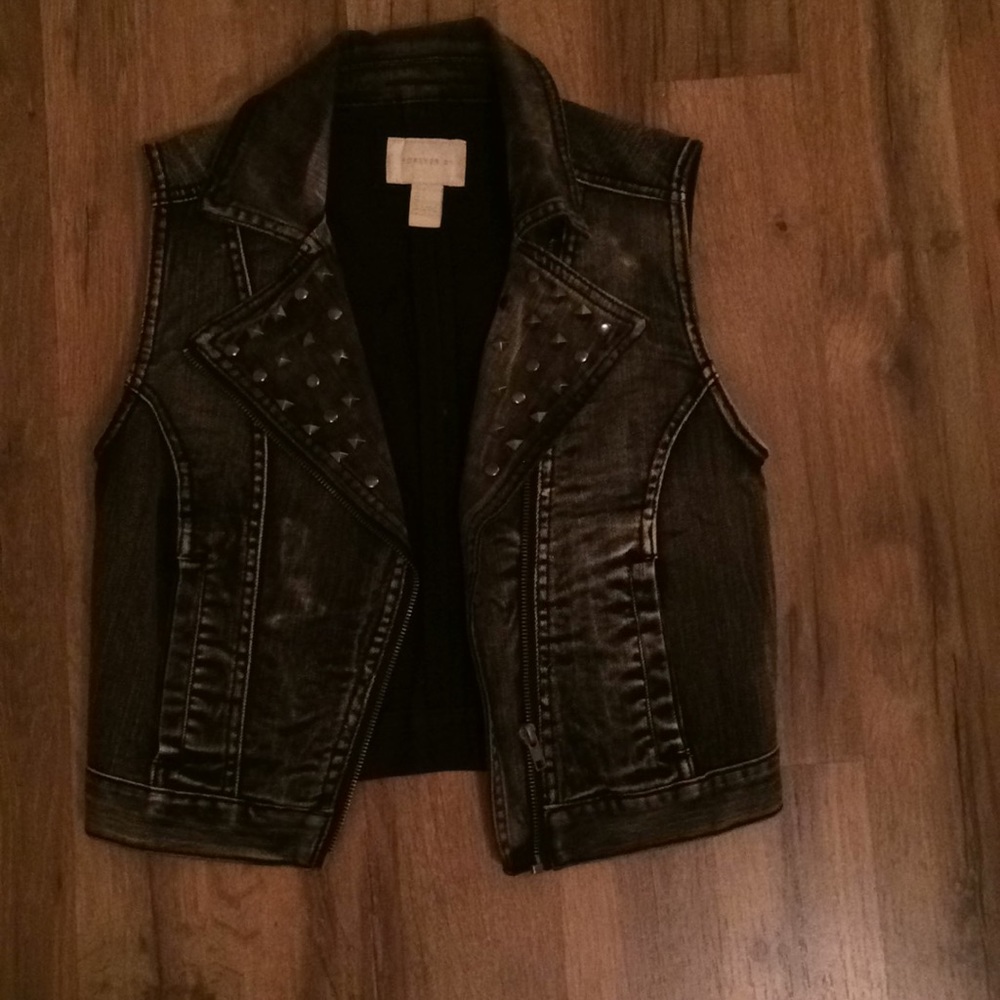 Black studded denim vest