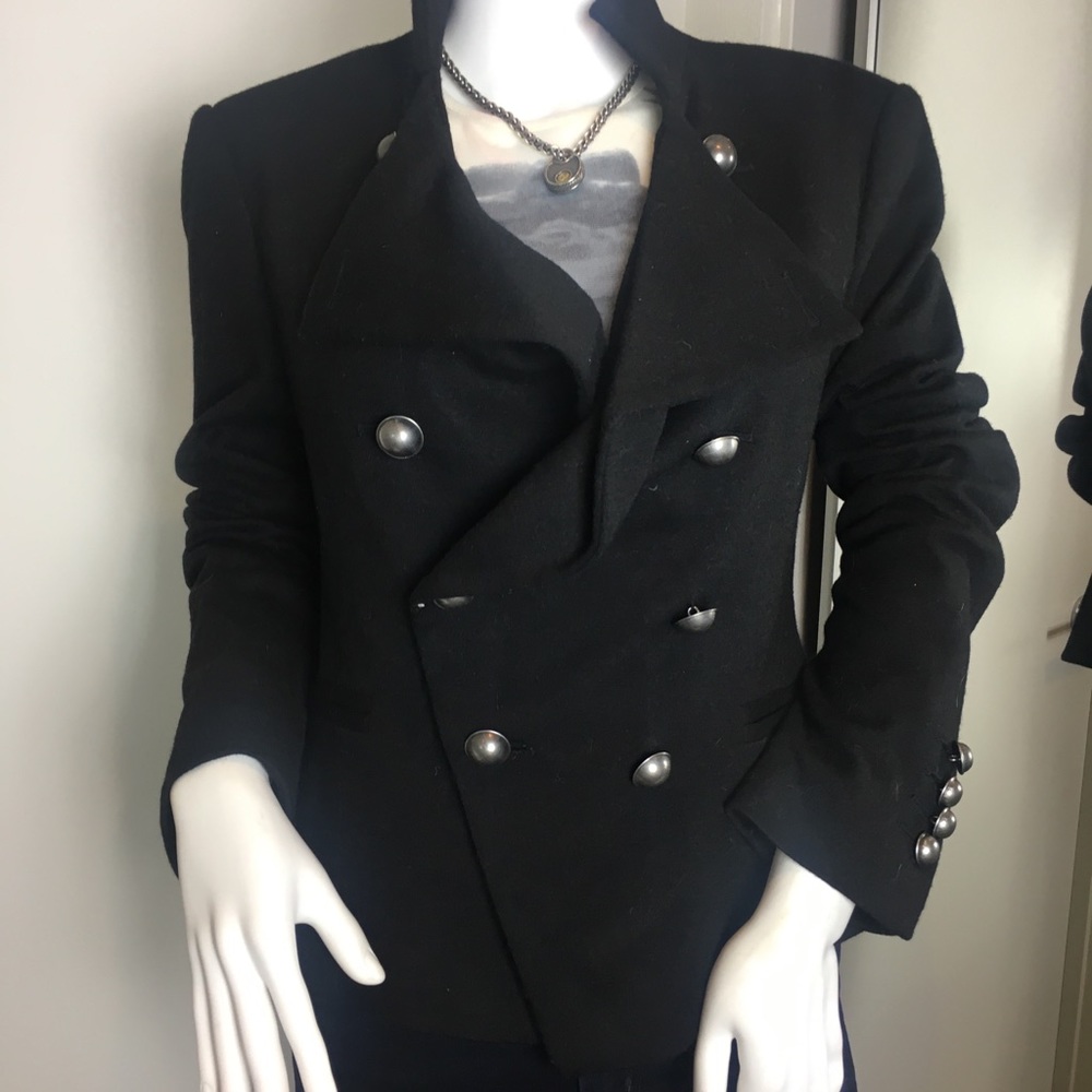 Military style black wool blazer