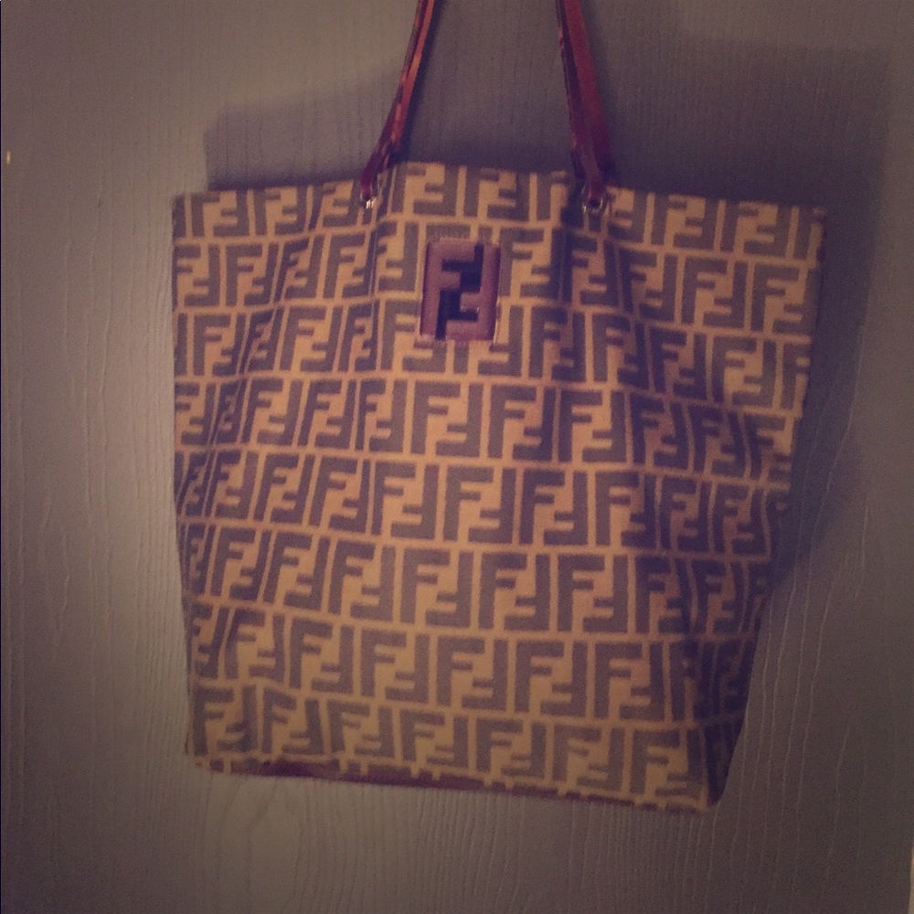 Authentic Fendi logo tall tote bag