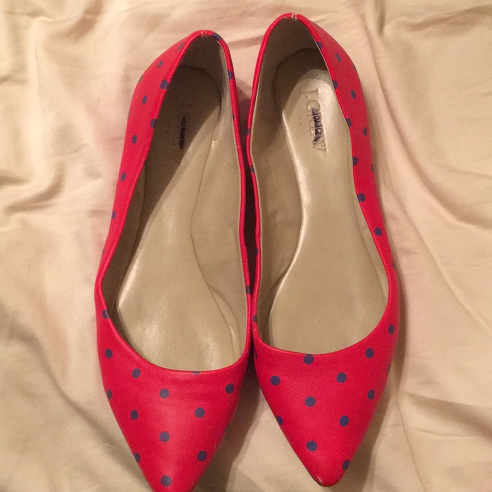 J Crew red and blue polka dot shoes size 7