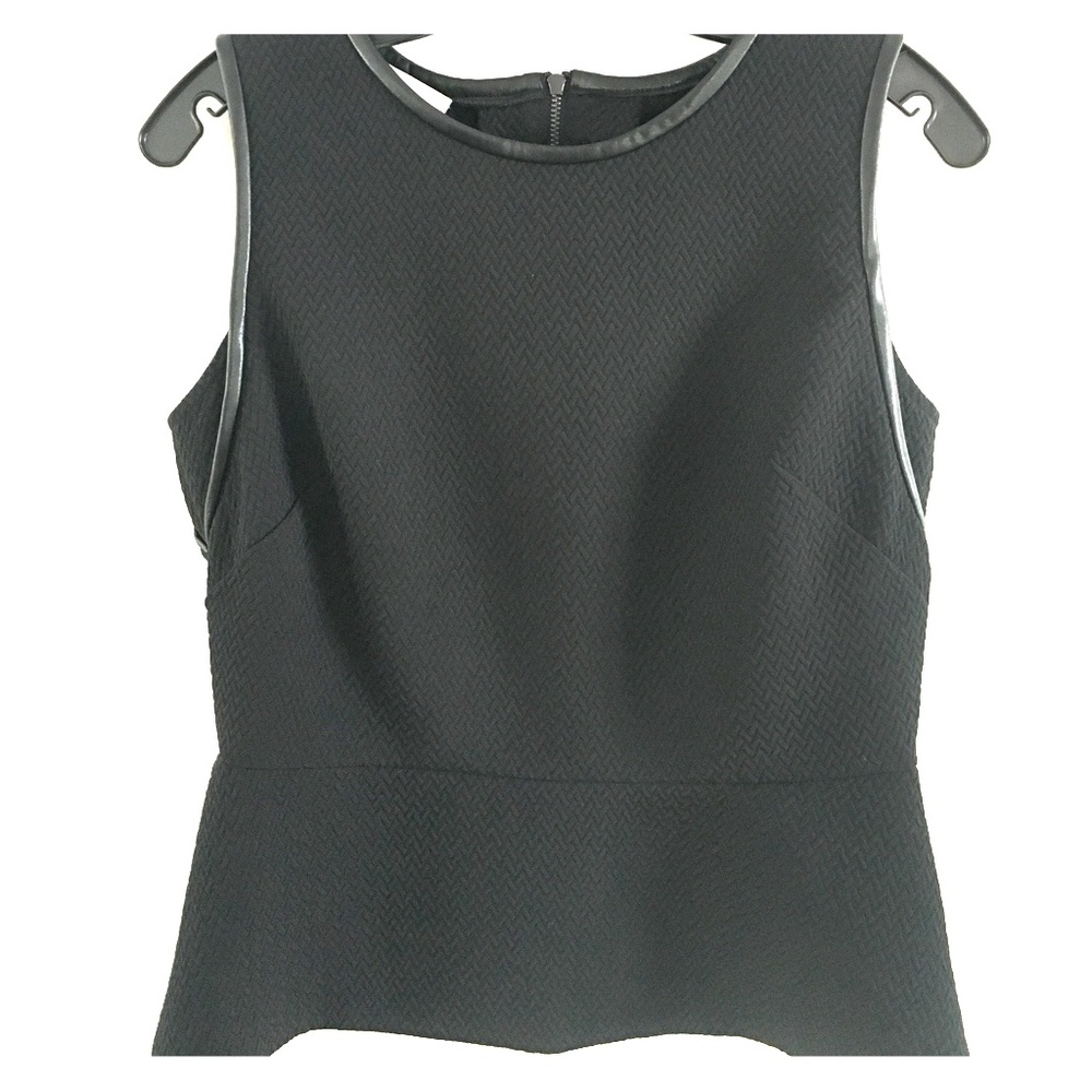 Black Woven Peplum Top with Faux Leather Detail