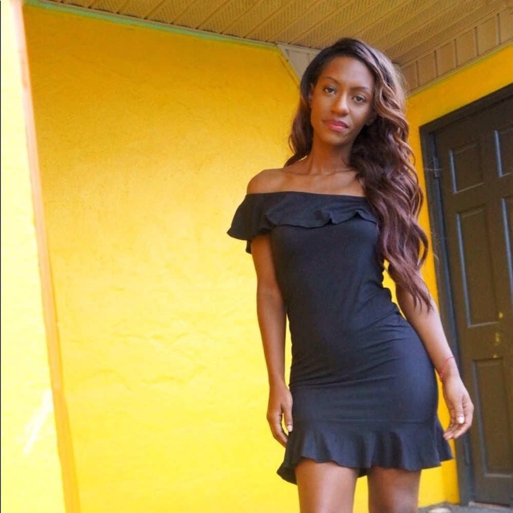 One shoulder Black Ruffle Dress