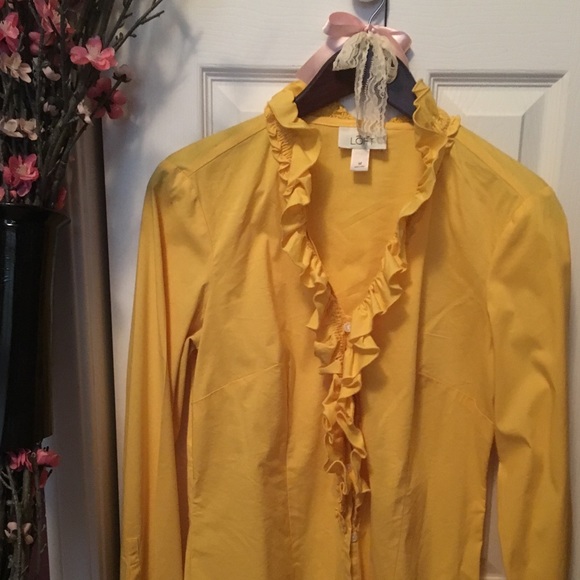 Ann Taylor Loft: yellow button up with ruffles - Picture 1 of 1