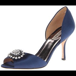 BADGLEY MISCHKA Peep-Toe Canvas Blue Heels