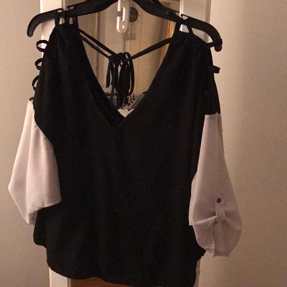 White & Black Block Blouse