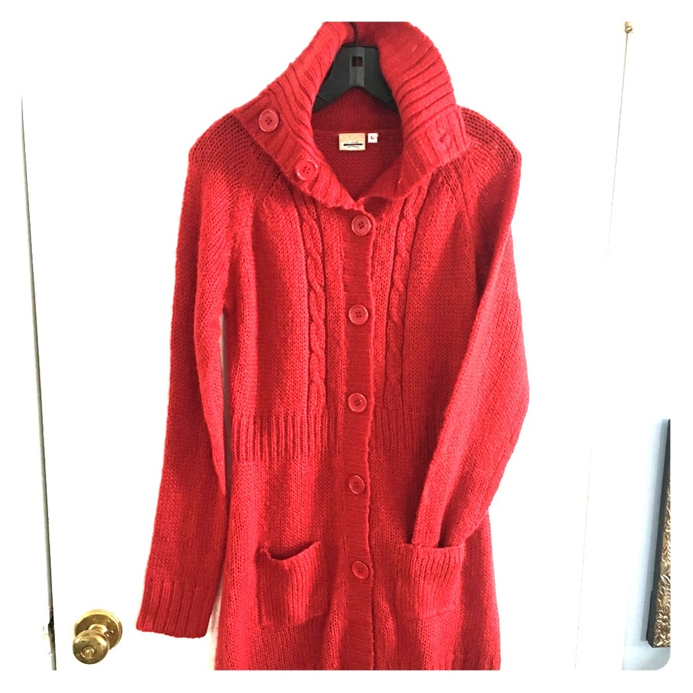Long Red Knit Duster