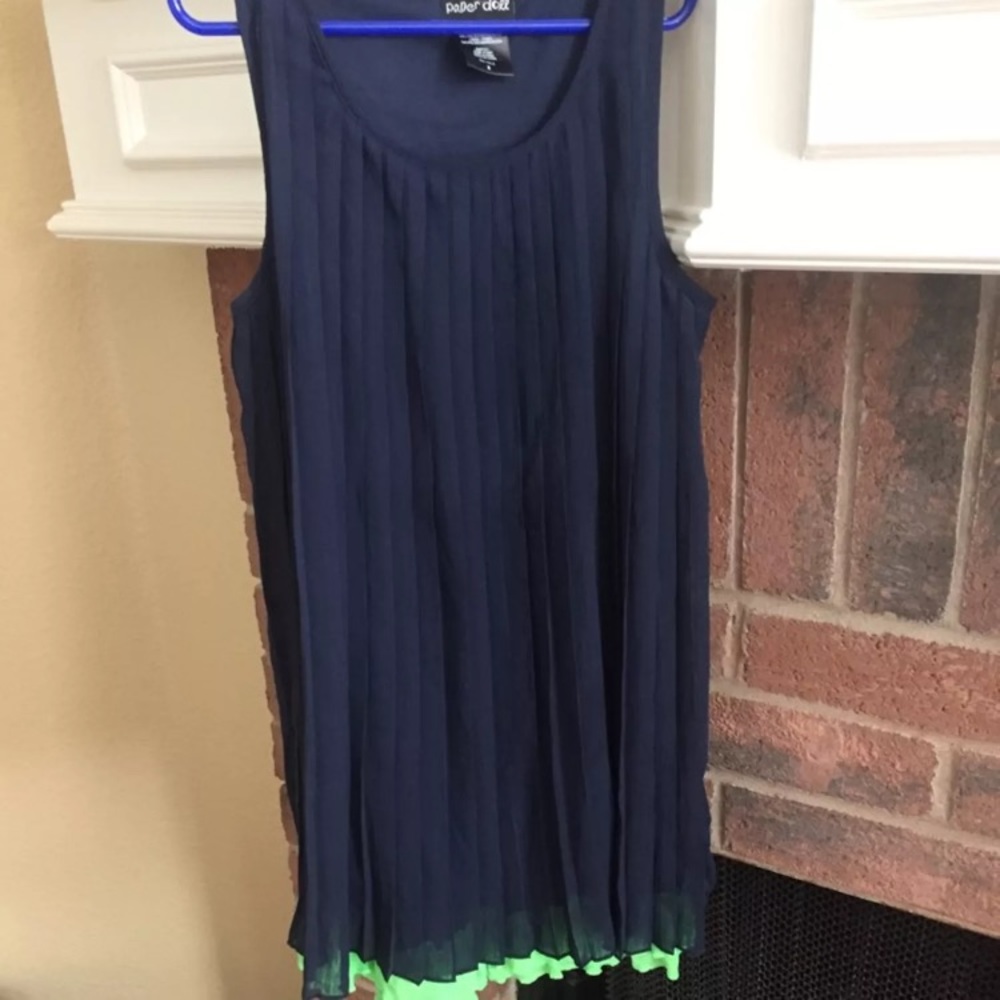 Paper Doll Pleated Navy Blue Green SZ 8 Dress