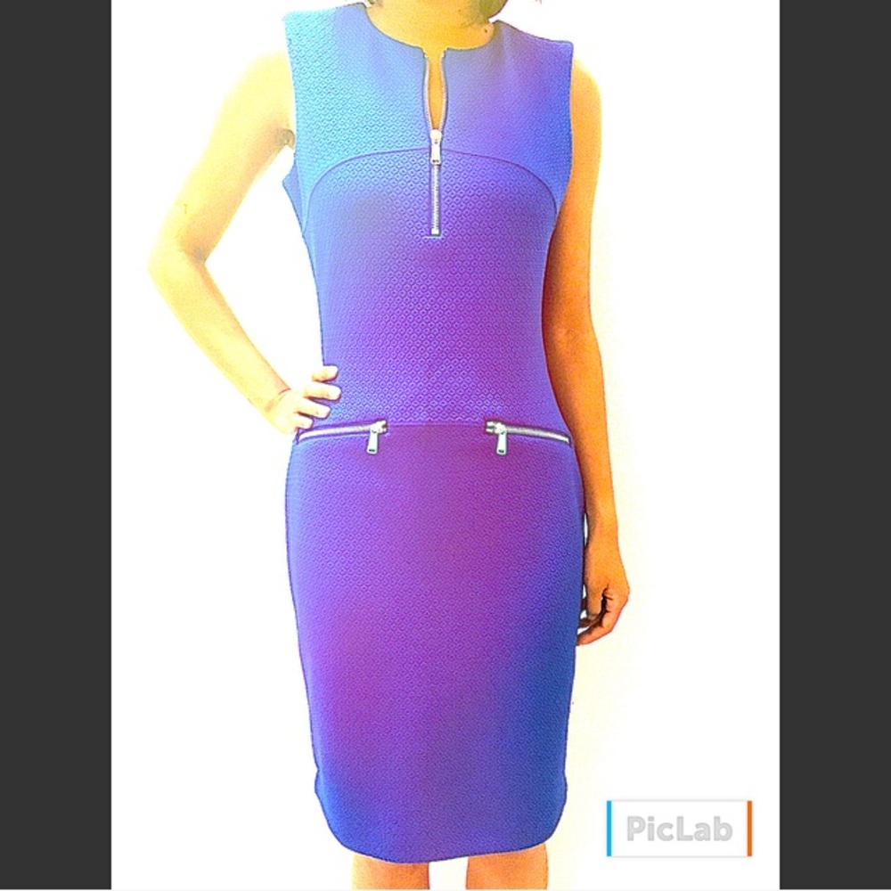 Calvin Klein Textured Blue Fitted Dress