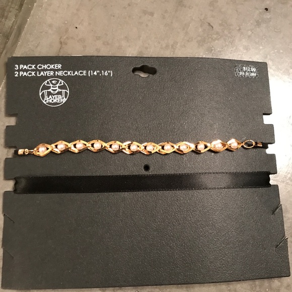 Two Pack Choker - Black Satin - Gold Pearl/Black - Picture 6 of 6