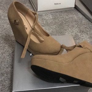 Brand new taupe suede wedge heel