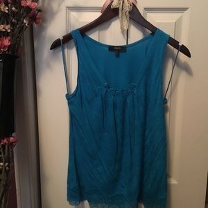 Express: baby blue tank with lace and detail
