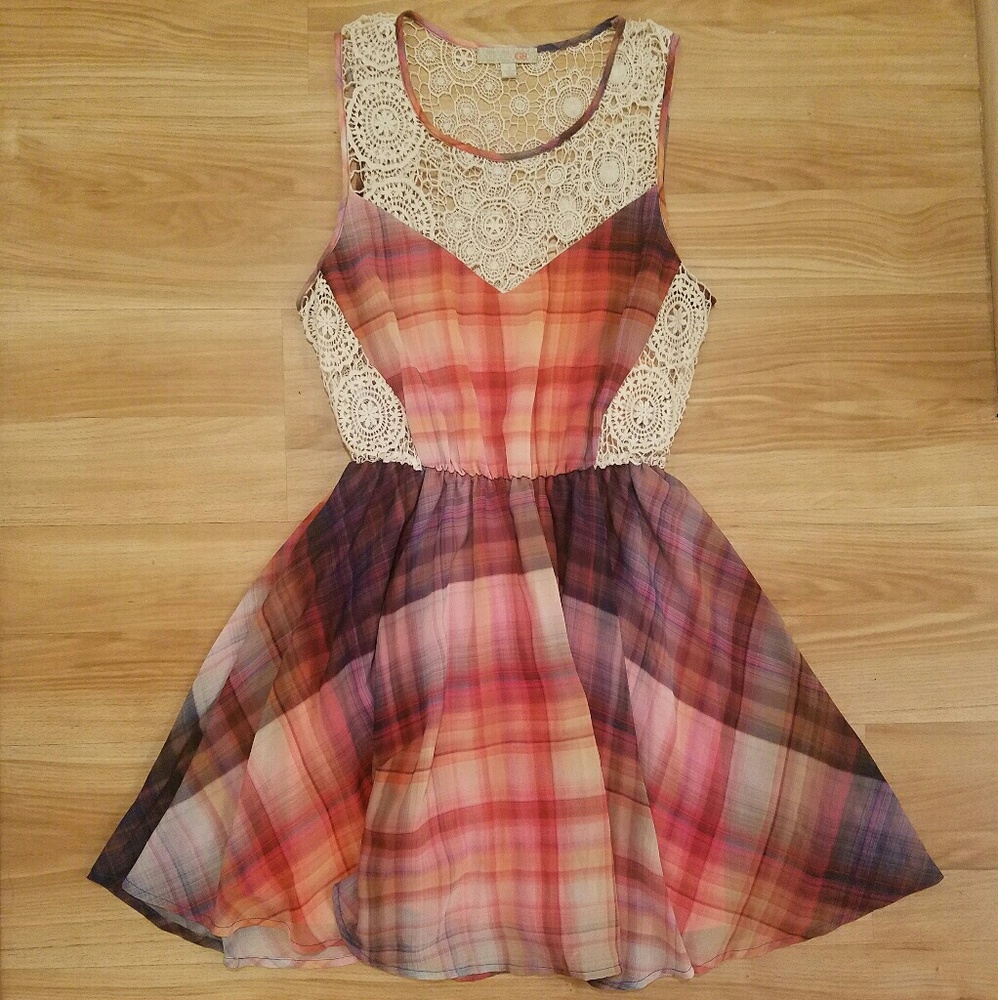 GIanni Bini Crochet Plaid Dress Sz S