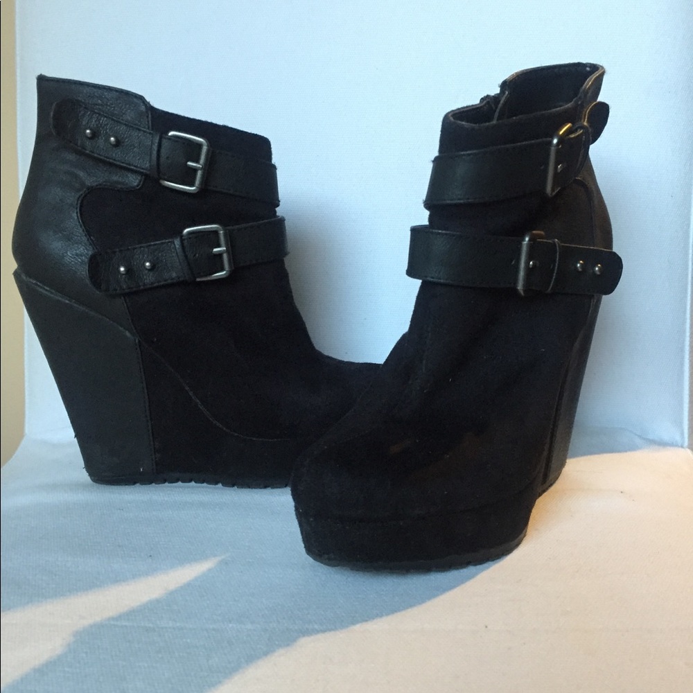 Black wedge booties