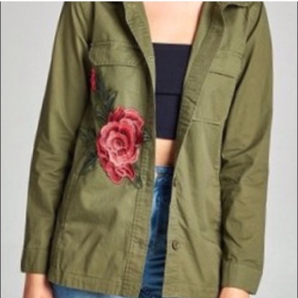 Olive green flower military jacket