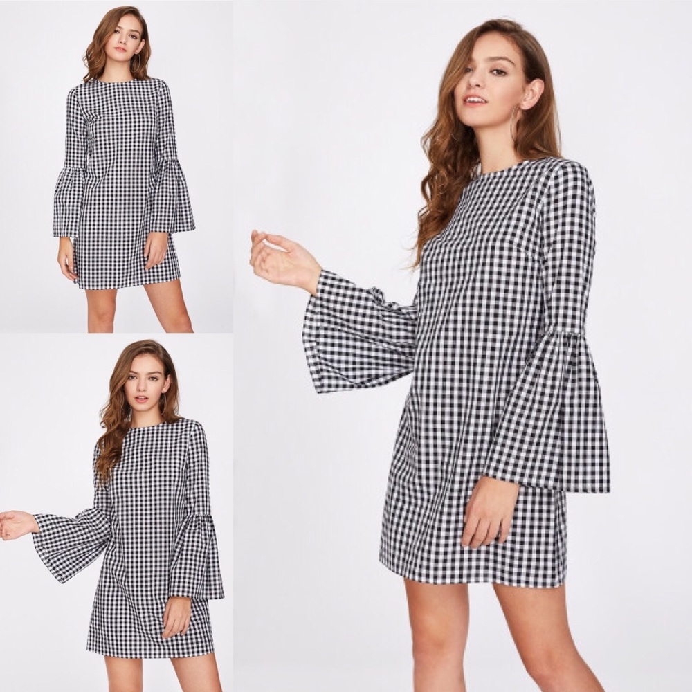 Gingham Flounce sleeve dress