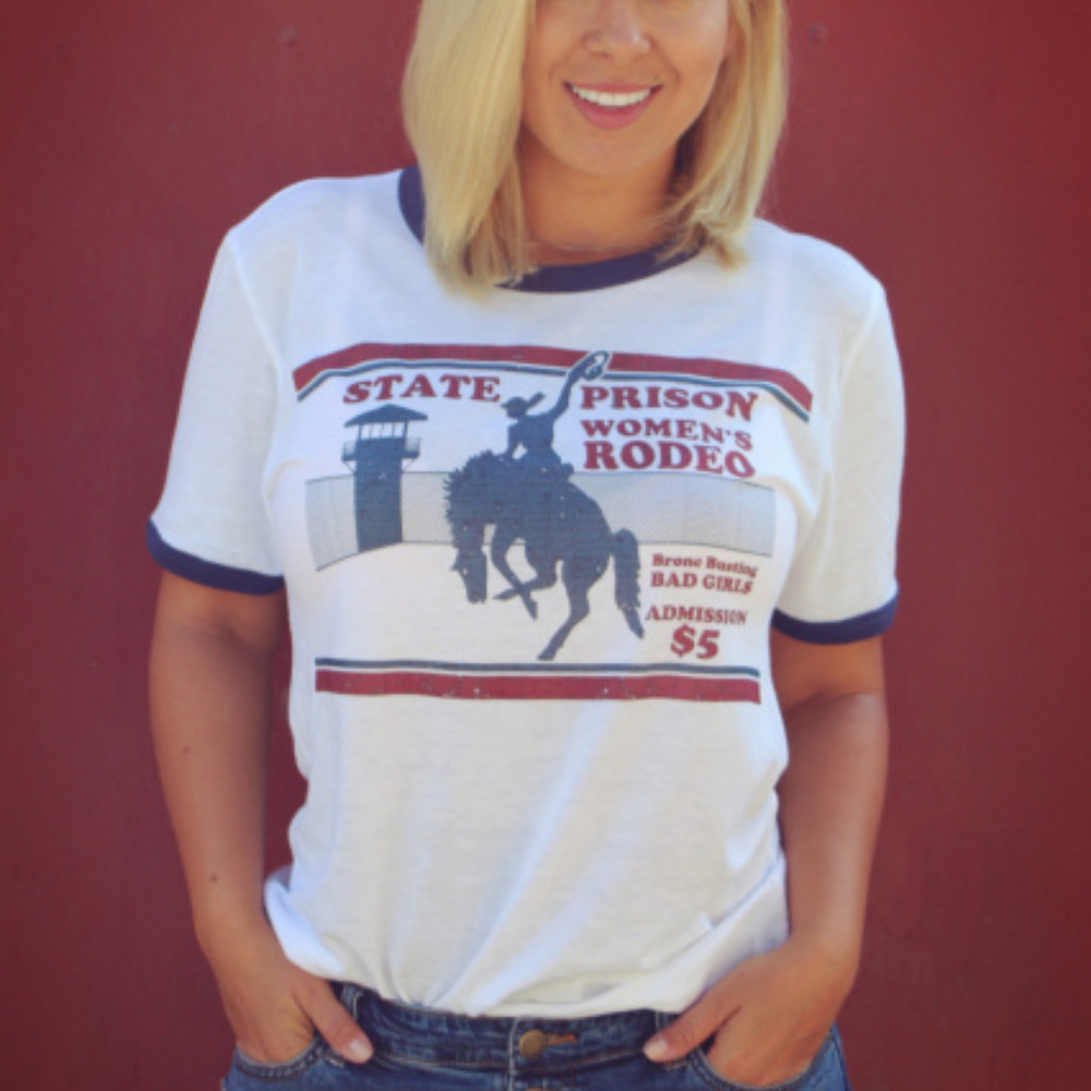 State Prison Women's Rodeo Ringer Tee VTG Inspired - Picture 2 of 2