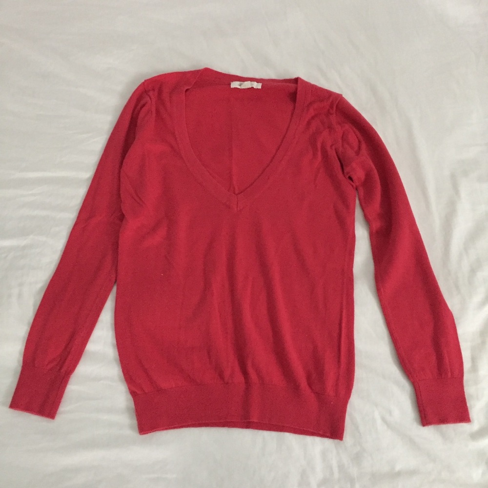 F21 Red/Dark Pink V-Neck Long Sleeve
