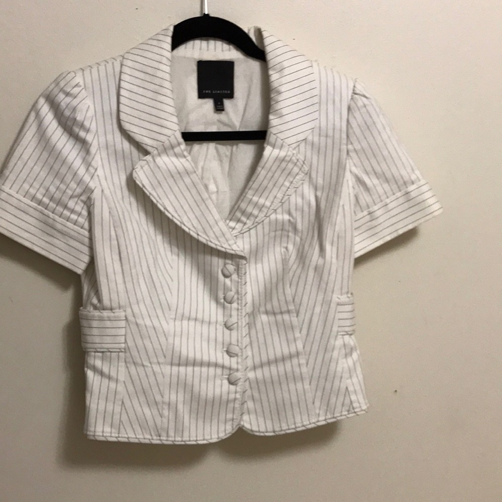 Cropped jacket, white with thin black stripe