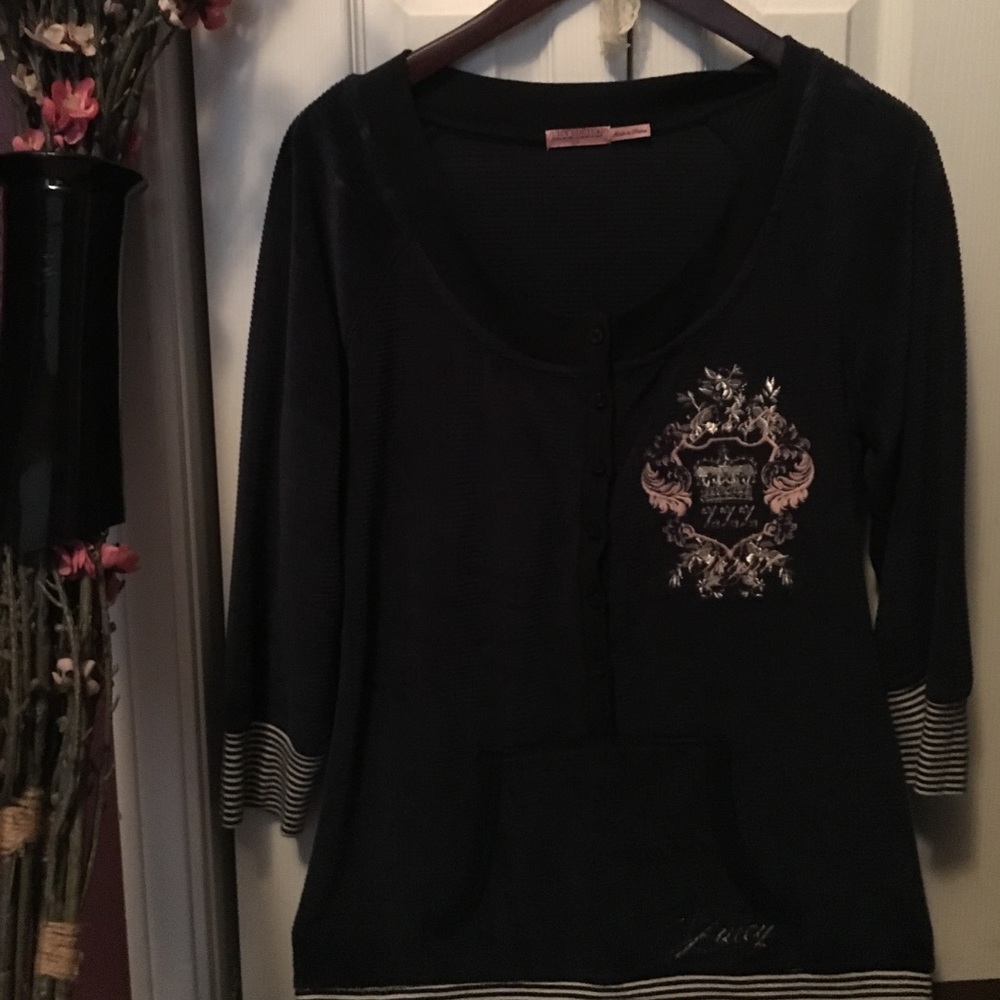 Juicy Couture: navy with white stripe velour shirt