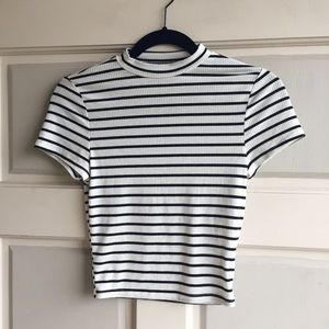 Mock Turtle Neck Striped Shirt