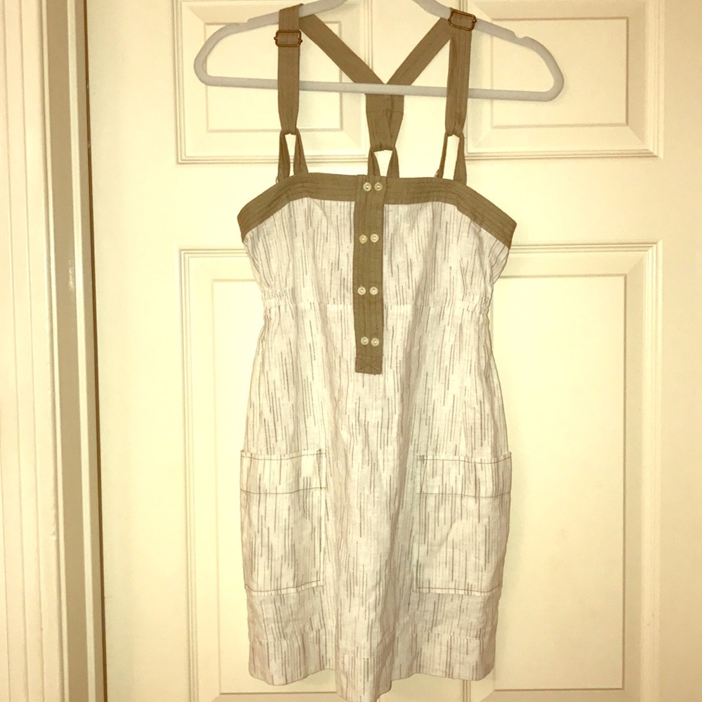 Off white/cream and olive green Linen dress