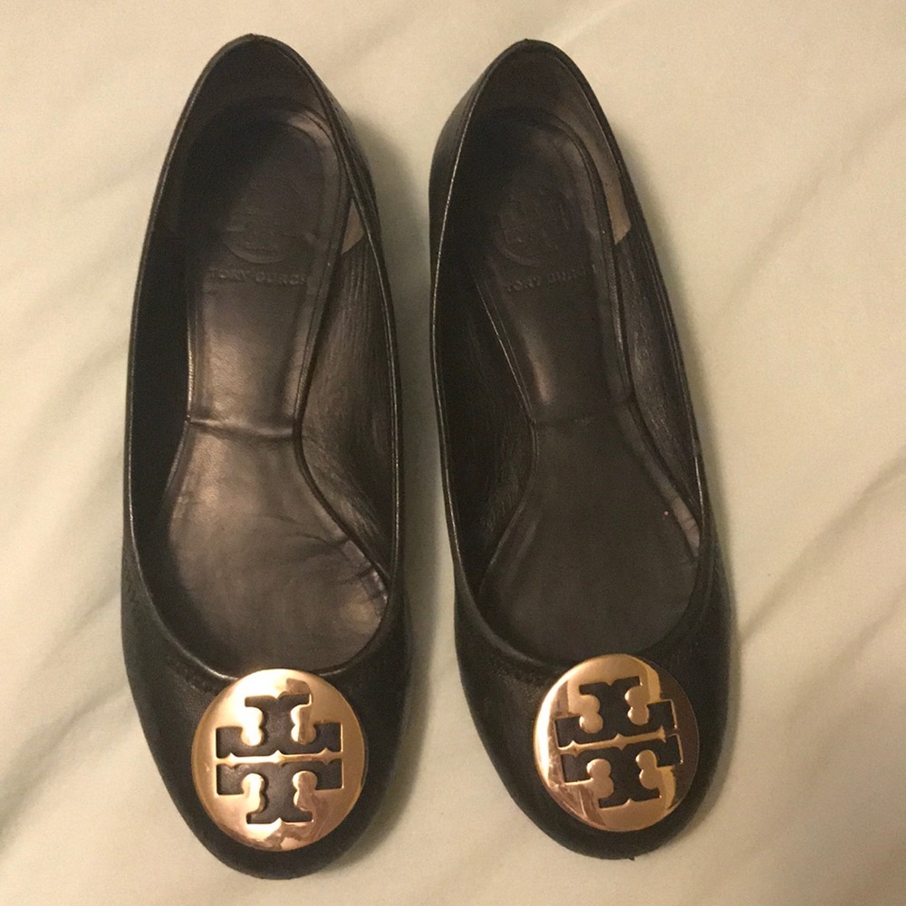 Black Leather Tory Burch Flats