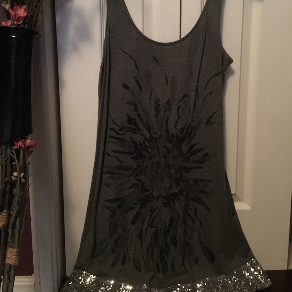 Express: long gray tank with sparkle detail