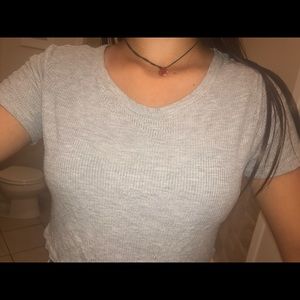 Brandy Melville cropped grey ribbed tee