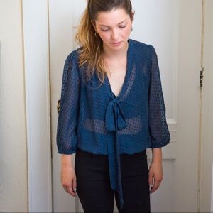 ❌DONATED❌ Anthropologie Navy Polka Dot Tie Blouse