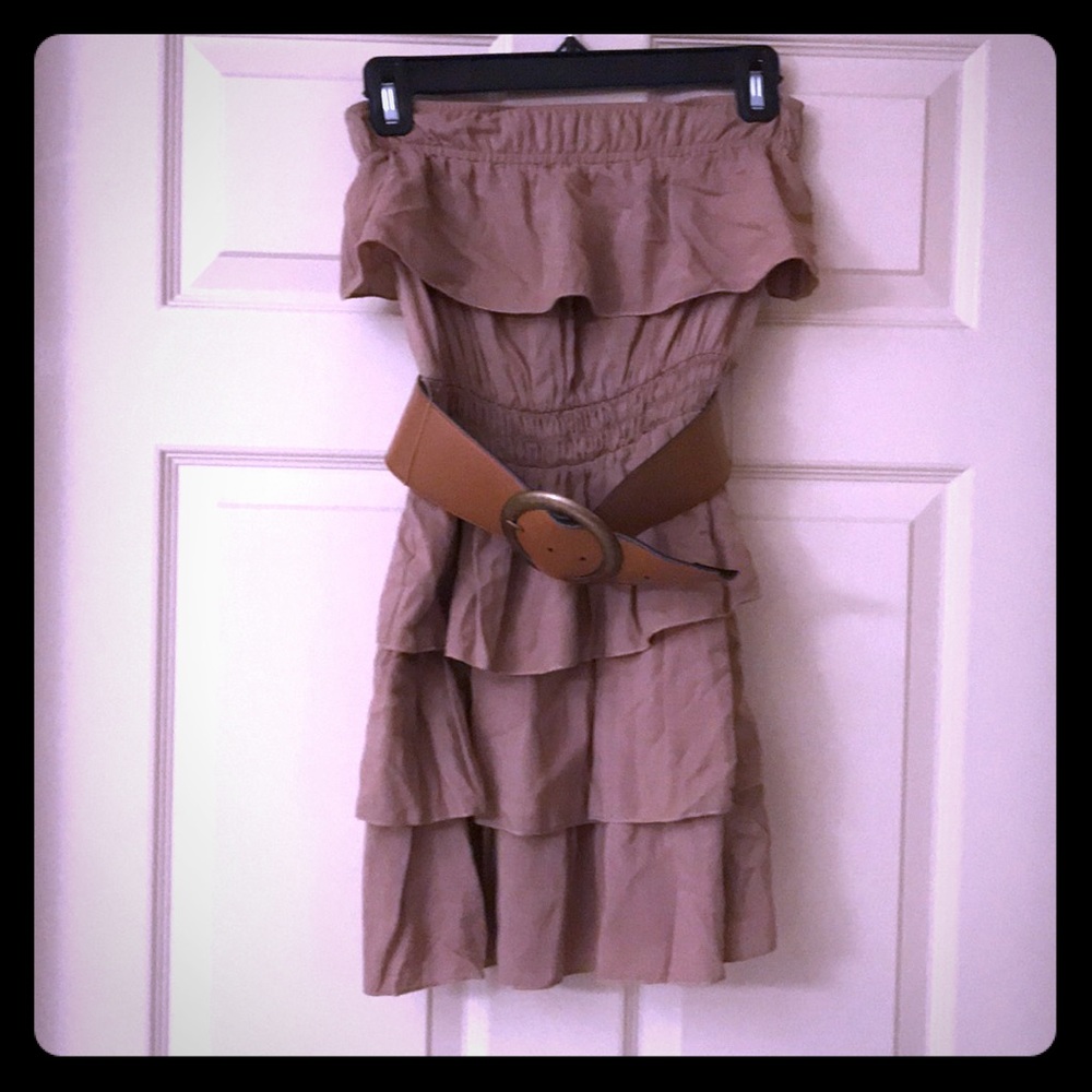 Super cute tan ruffled strapless dress