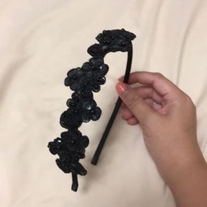 Black ribbon with beaded and sequin design