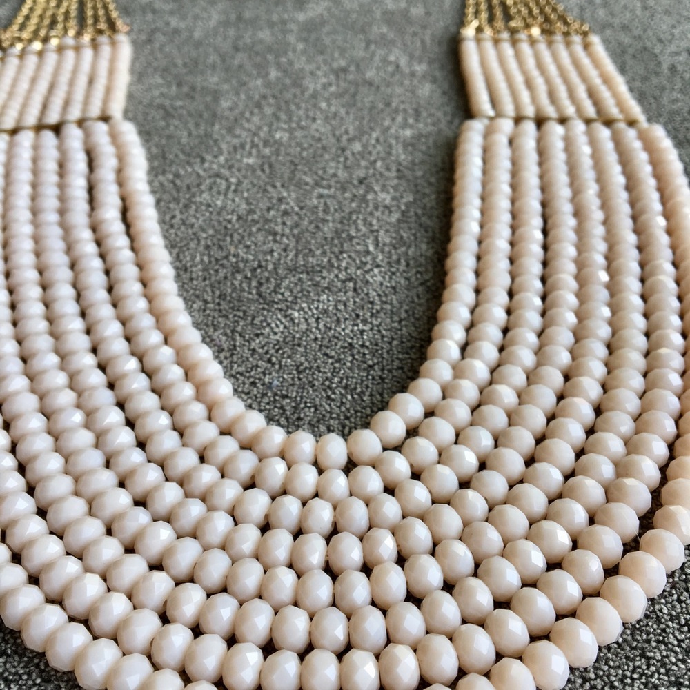 Blush beaded statement bib necklace