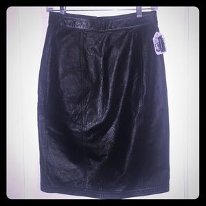 Vintage REAL LEATHER SKIRT Black sz 27