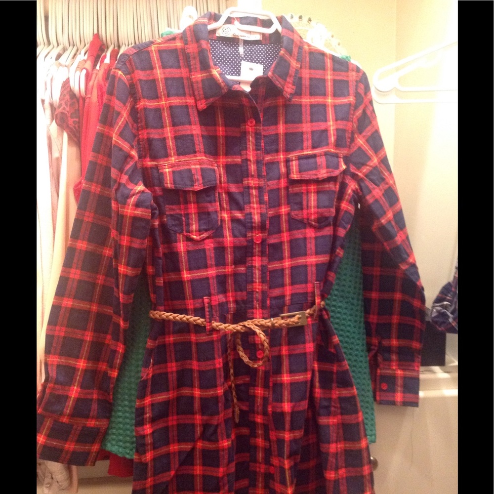 Button Down Dress with Braided Belt