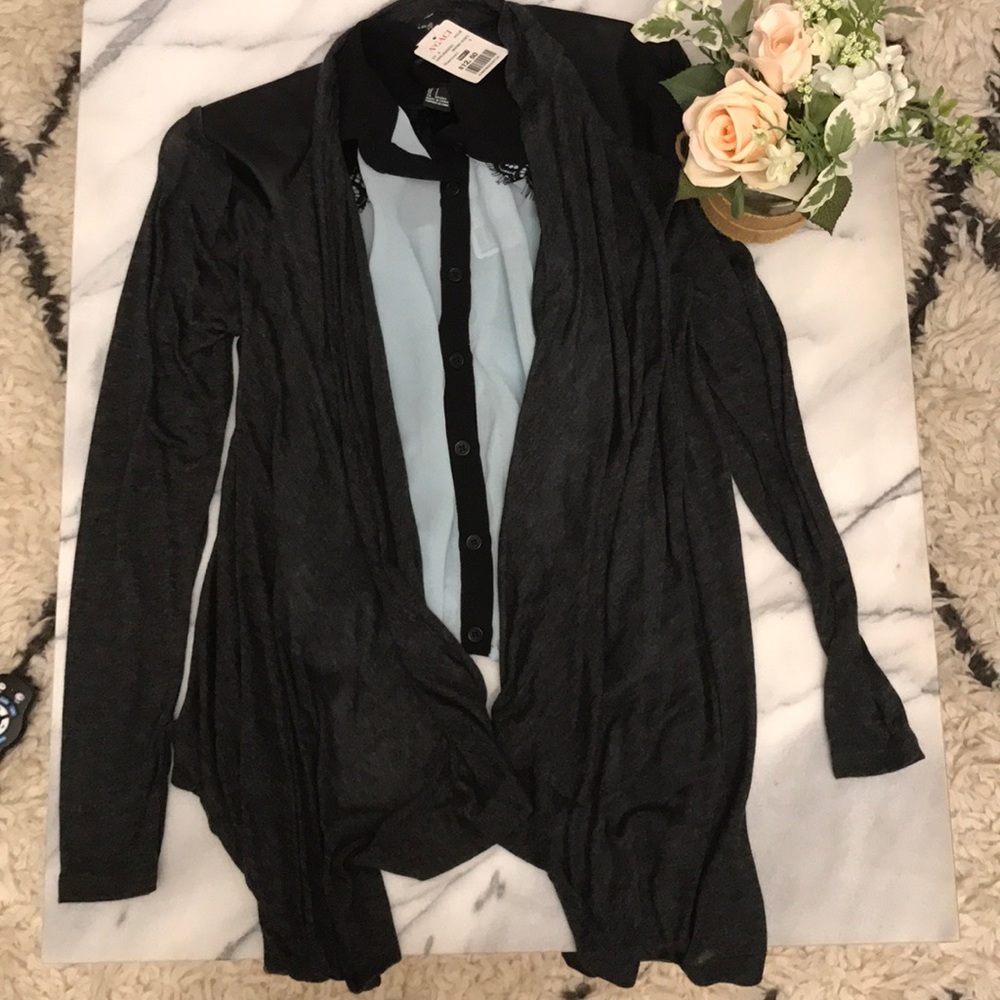 🆕Agaci cardigan grey black small nwt