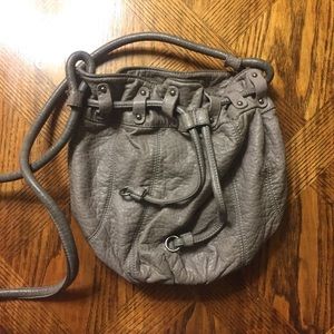 Gray cross body bucket hobo bag